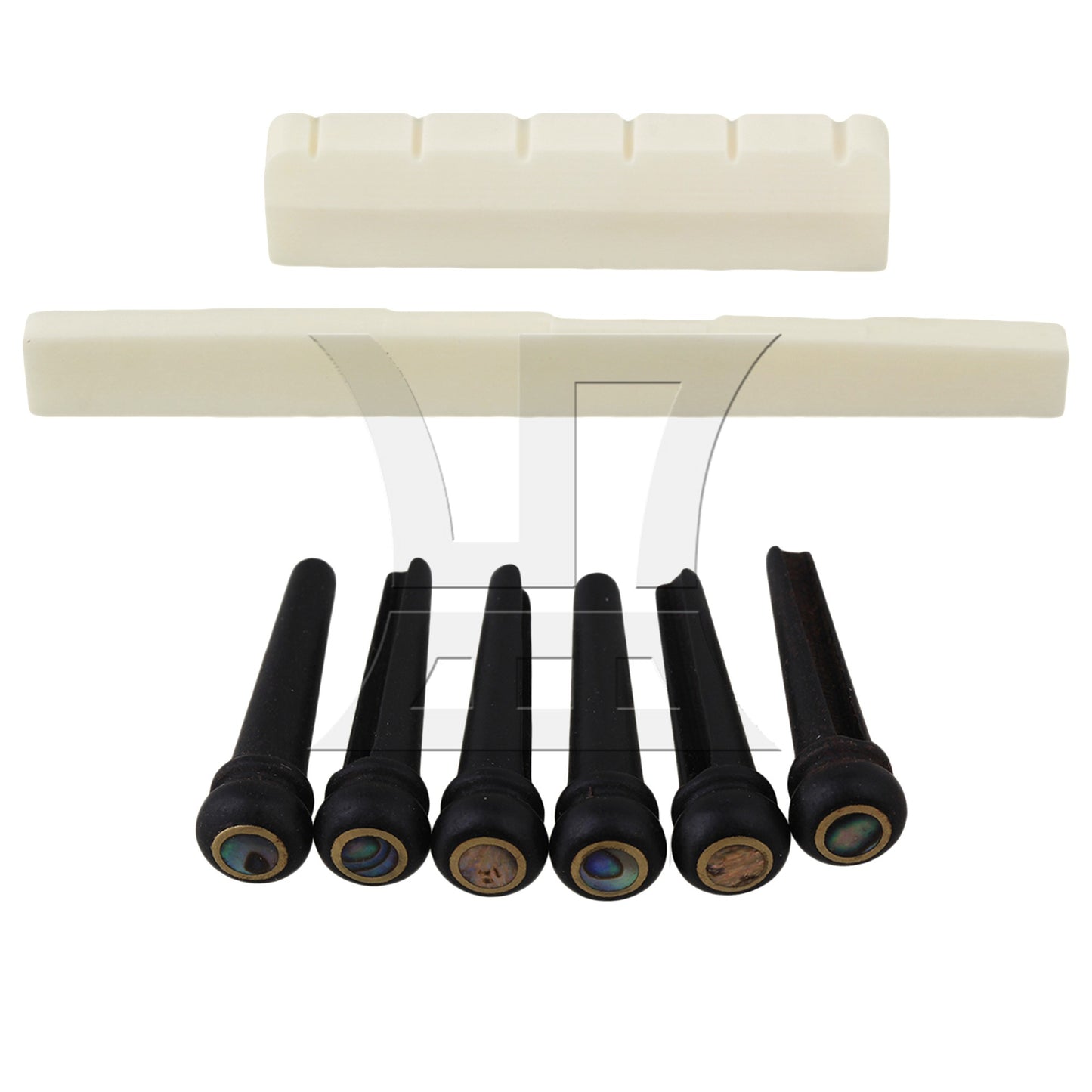 6 Acoustic Guitar Ebony Bridge Pins With Abalone Dot and Brass Circle skirt