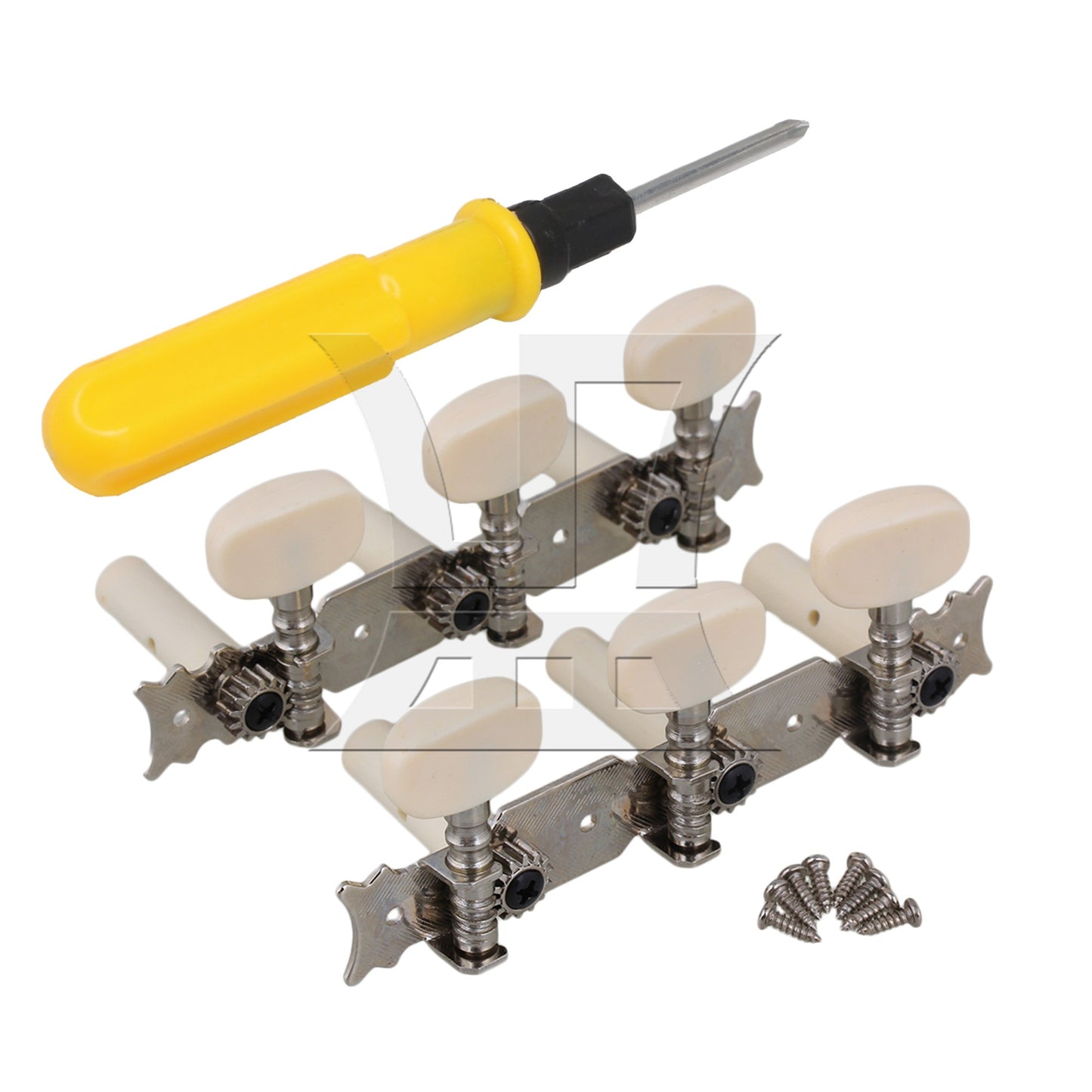 2 x Guitar 3 On Plate 1L1R Silver Tuning Pegs Plastic Pole Creamy-white