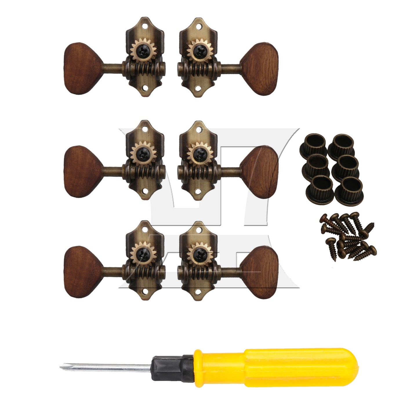 6pcs Acoustic Guitar Machine Head Acacia Wood Handle 3R3L Open Style Bronze