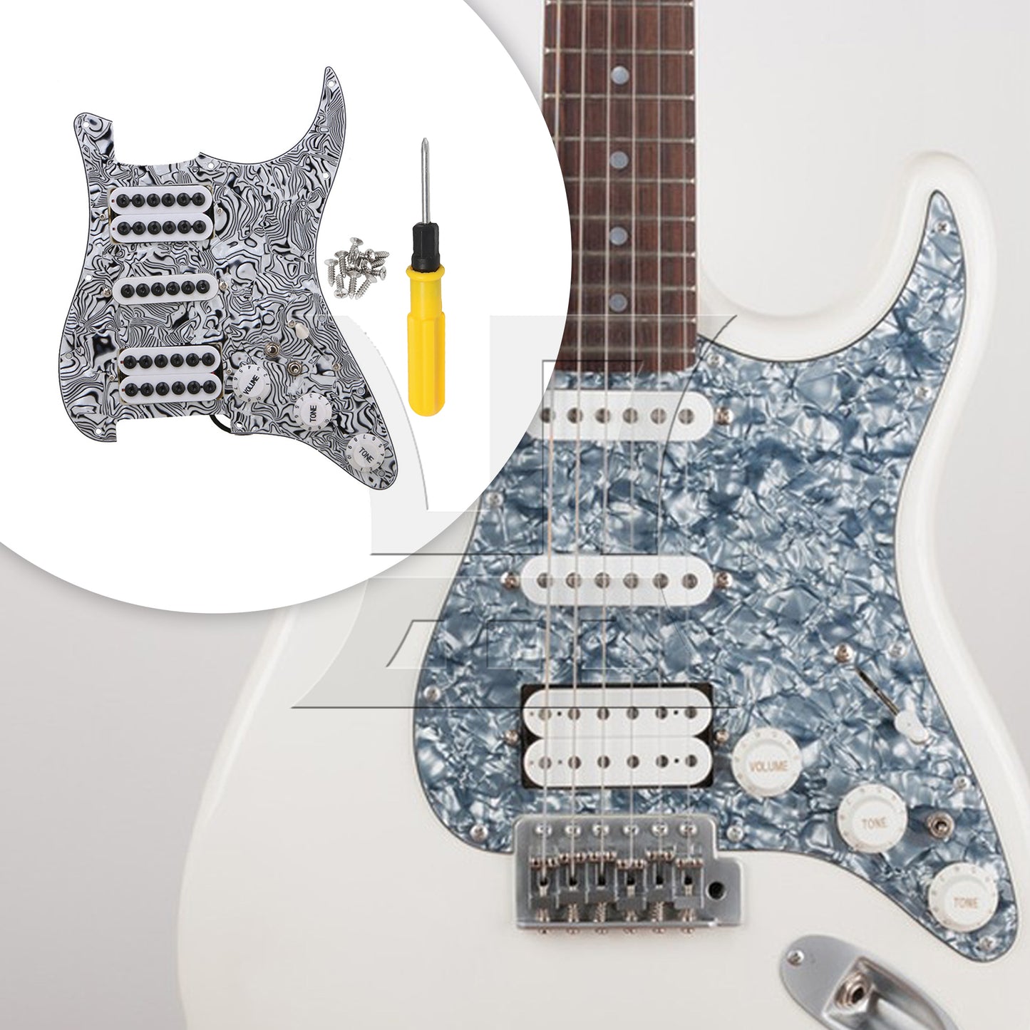 BQLZR Electric Guitar HSH Pickguard 3-ply Black White with Screwdriver & Screws Set