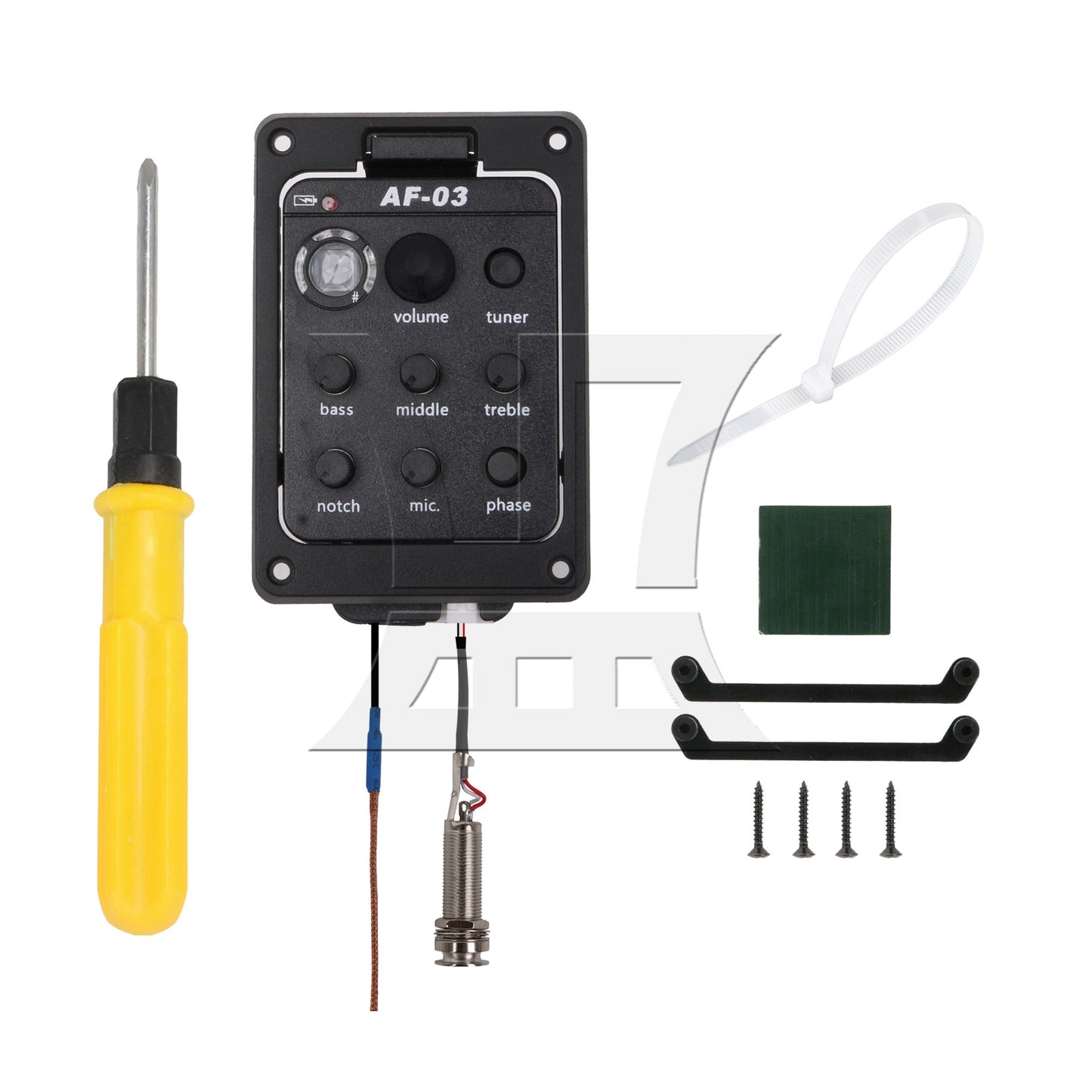 Black Guitar Preamp Piezo Pickup Tuner Plastic 301 Folk Acoustic Pickup