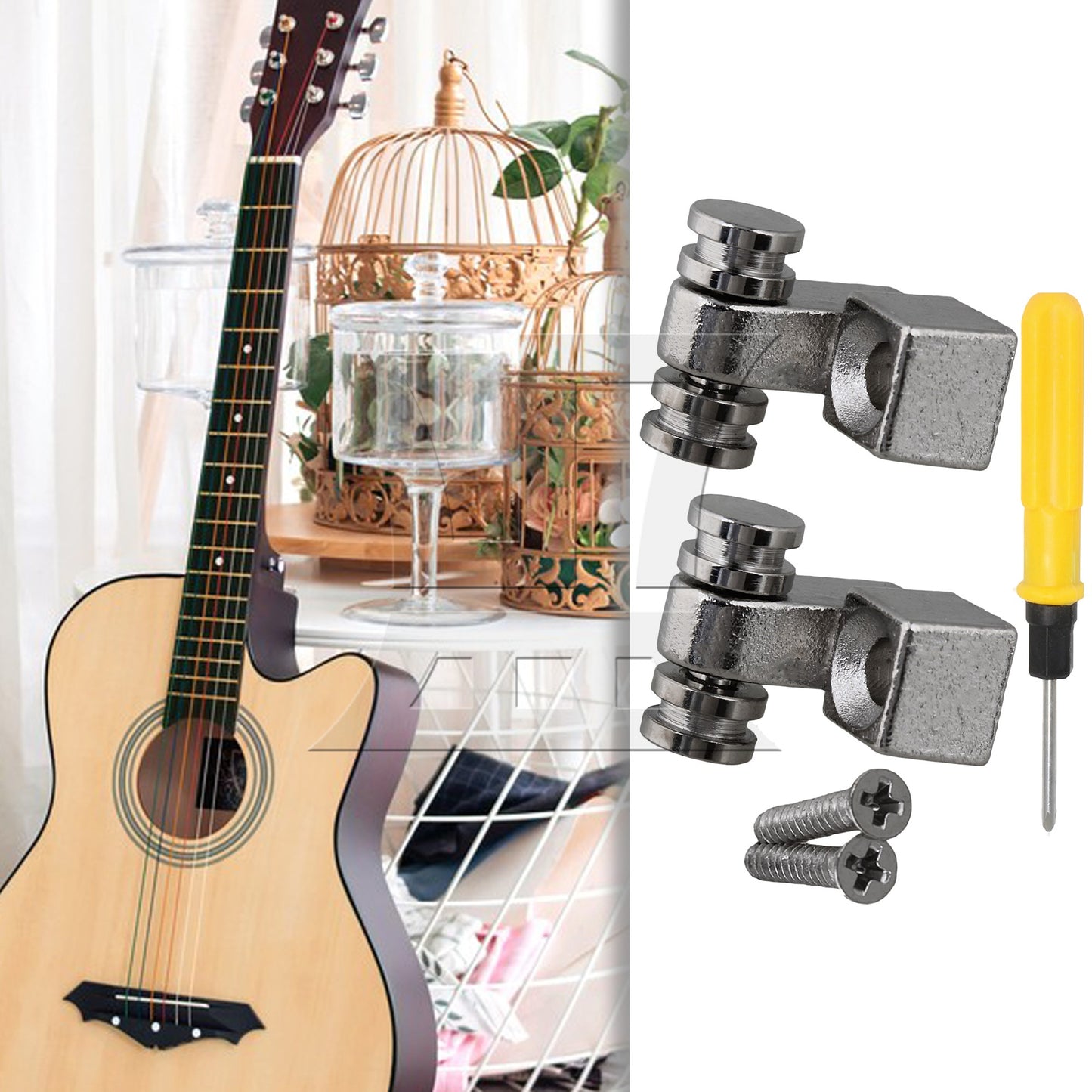 2 Pieces Silver Electric Guitar String Trees Retainers with Screwdriver Set