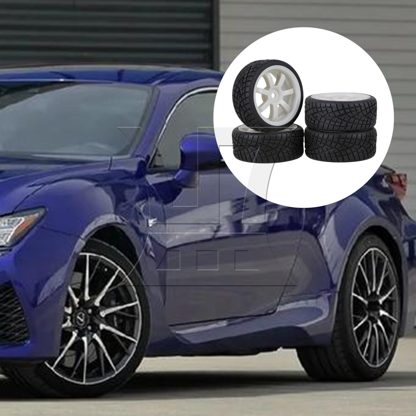 BQLZR 4x RC 1:10 On-Road Car Rubber Smooth Tires & White 7-Spoke Plastic Wheel Rims