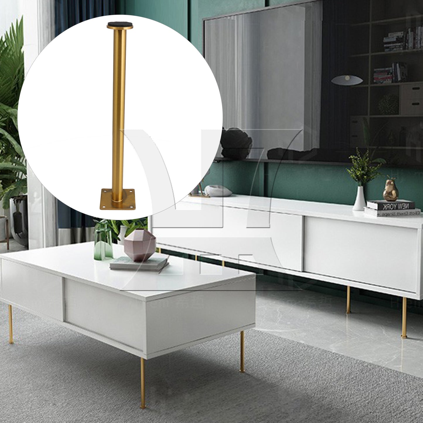 BQLZR 4pcs 6x30cm Sofa Cabinet Bed Round Metal Furniture Legs Feet Adjust 2cm Golden