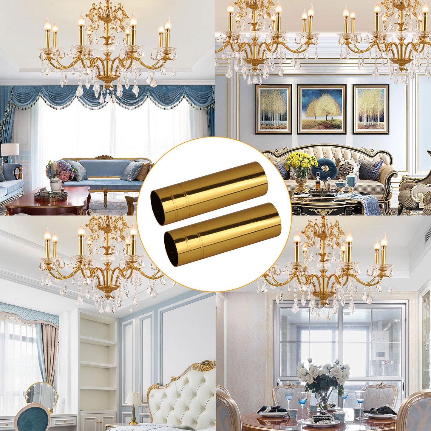 BQLZR Golden Chandelier Candle Light Covers for E14 Lamp Holder 10x2.5cm