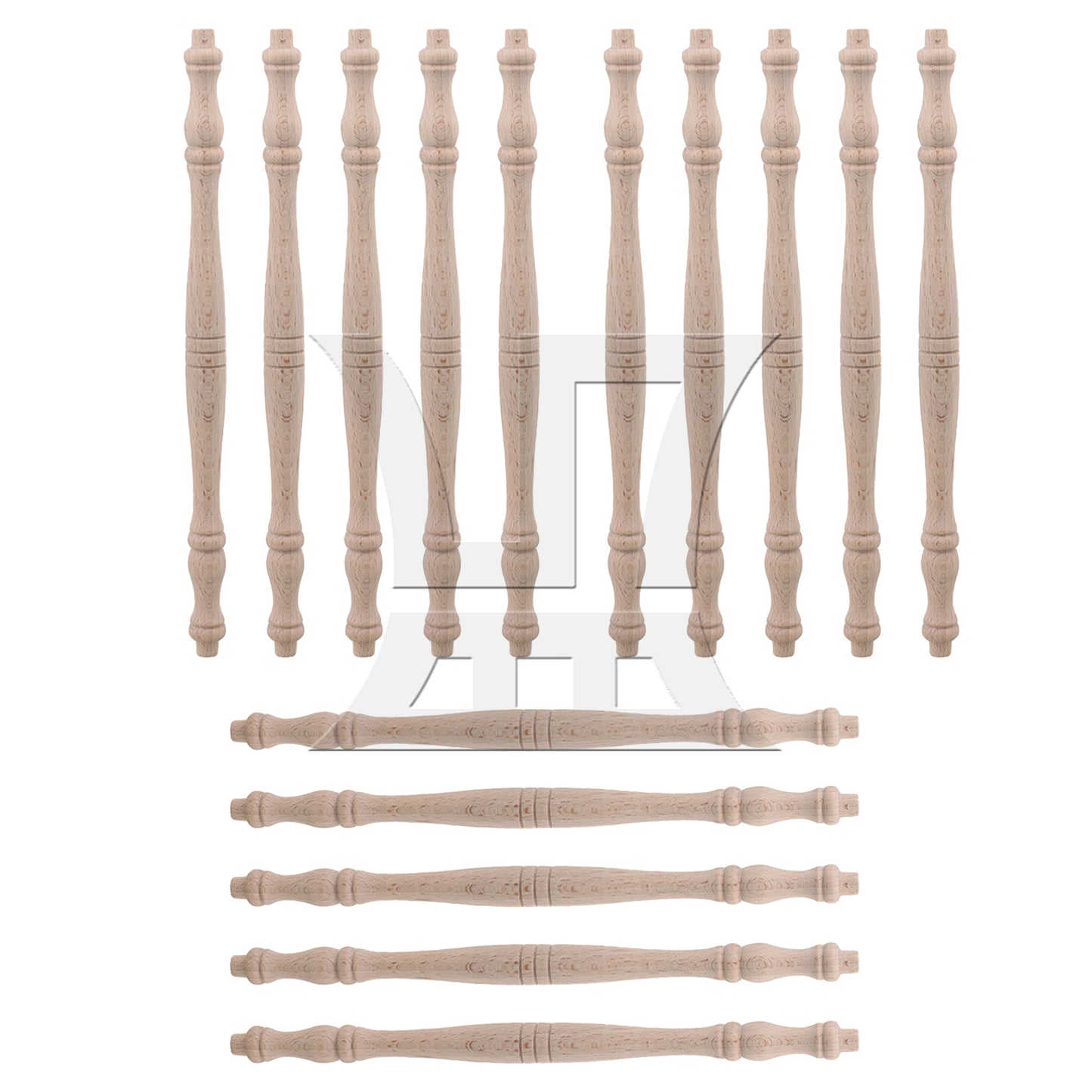 BQLZR 4 x Vintage Style Unfinished Wood Natural Cutout Wooden Spindle 27.5cm
