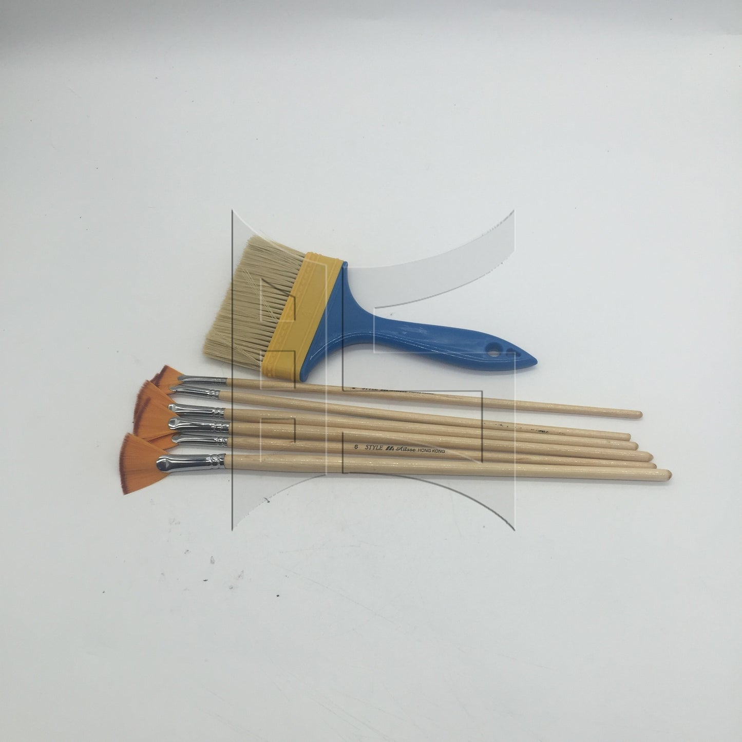 BQLZR 7 Pieces Fan Artist Paint Brushes w/ 1" Blue Handle Chip Stains Brush