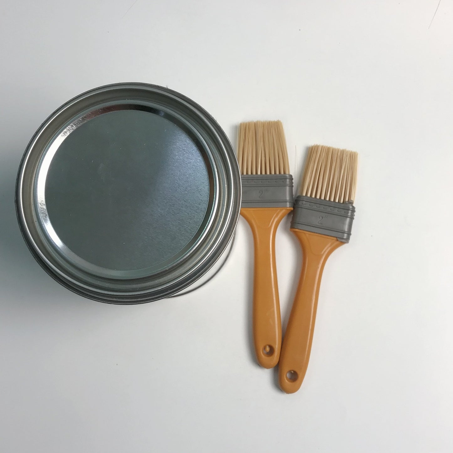 BQLZR 2 Pieces Flat Paint Brush w/ Yellow/Green Plastic Handle 2" and 2 Pint Unlined Can