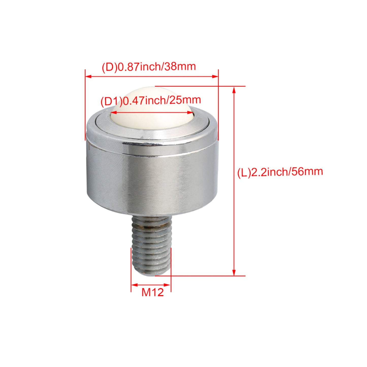 BQLZR 25mm Steel Nylon Ball Metal Transfer Bearing Unit Ball Wheel Conveyor Roller M12x25mm Thread Stem Caster Load Bearing 120KG