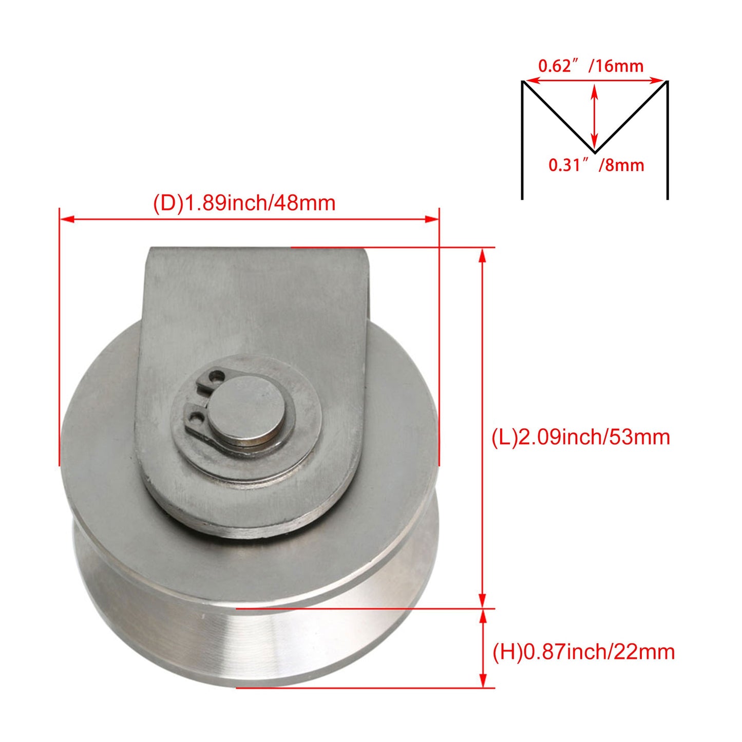 BQLZR 5.3x4.8x3.8cm Silver 201 Stainless Steel V Type Large Fixed Pulley Industrial Heavy Duty Pulley for Lifting Guide Wheel