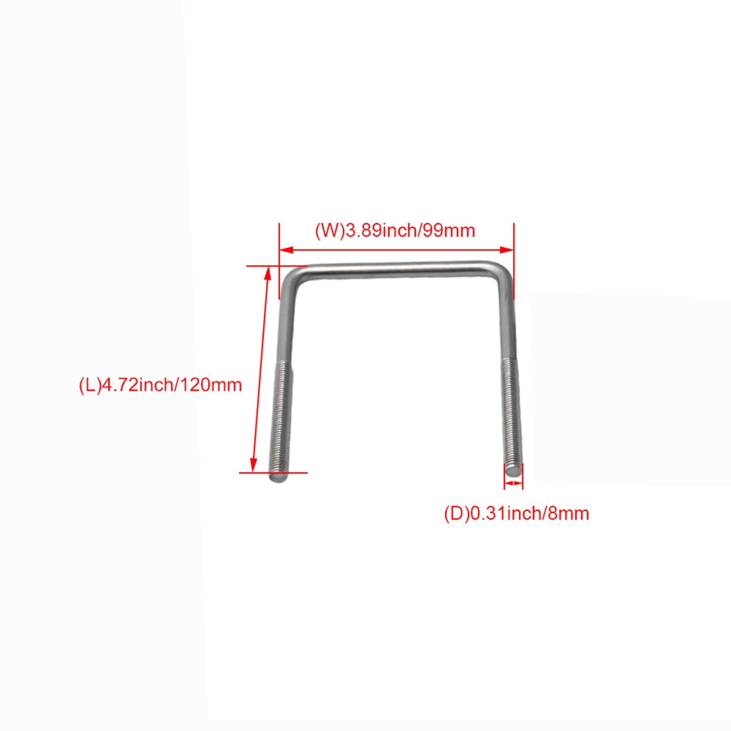 BQLZR 85mm Inner Width Silver Stainless Steel M8 Thread U Shaped Bolt with Rectangle Plate Nuts and Washers for Pipe Fasterning