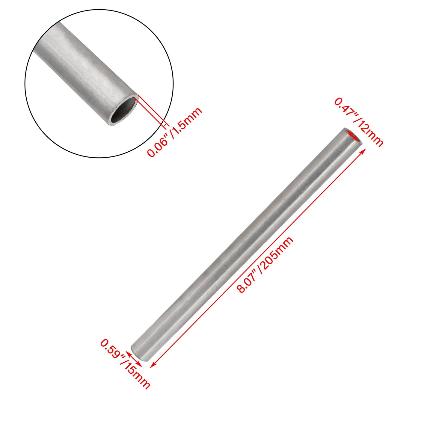 BQLZR 200x15x1.5mm 304 Stainless Steel Tubing ID 12mm Seamless Metal Tube Pack of 5