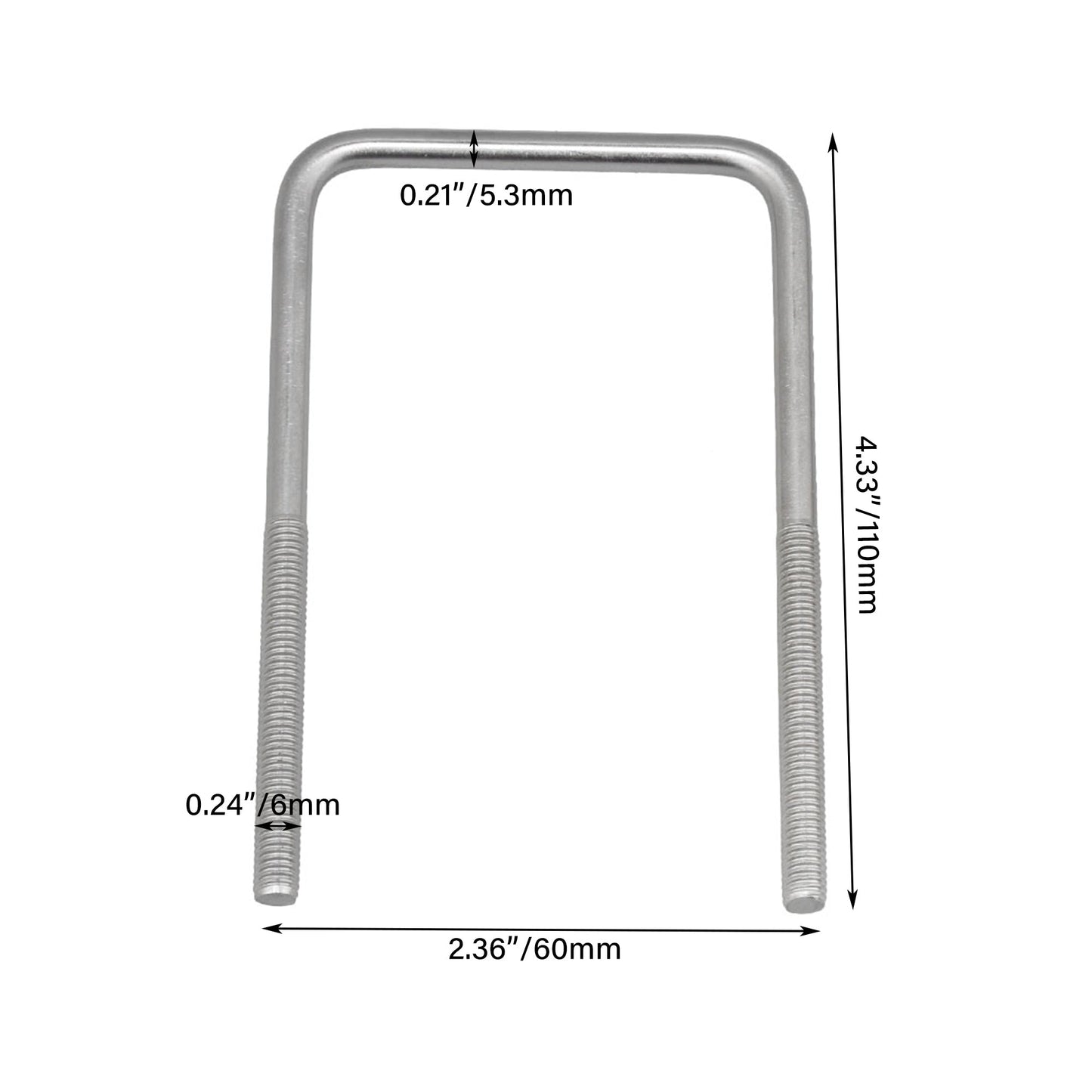 BQLZR Silver 304 Stainless Steel U Bolt Square Shape M6x60x110 with Plate Nut Set