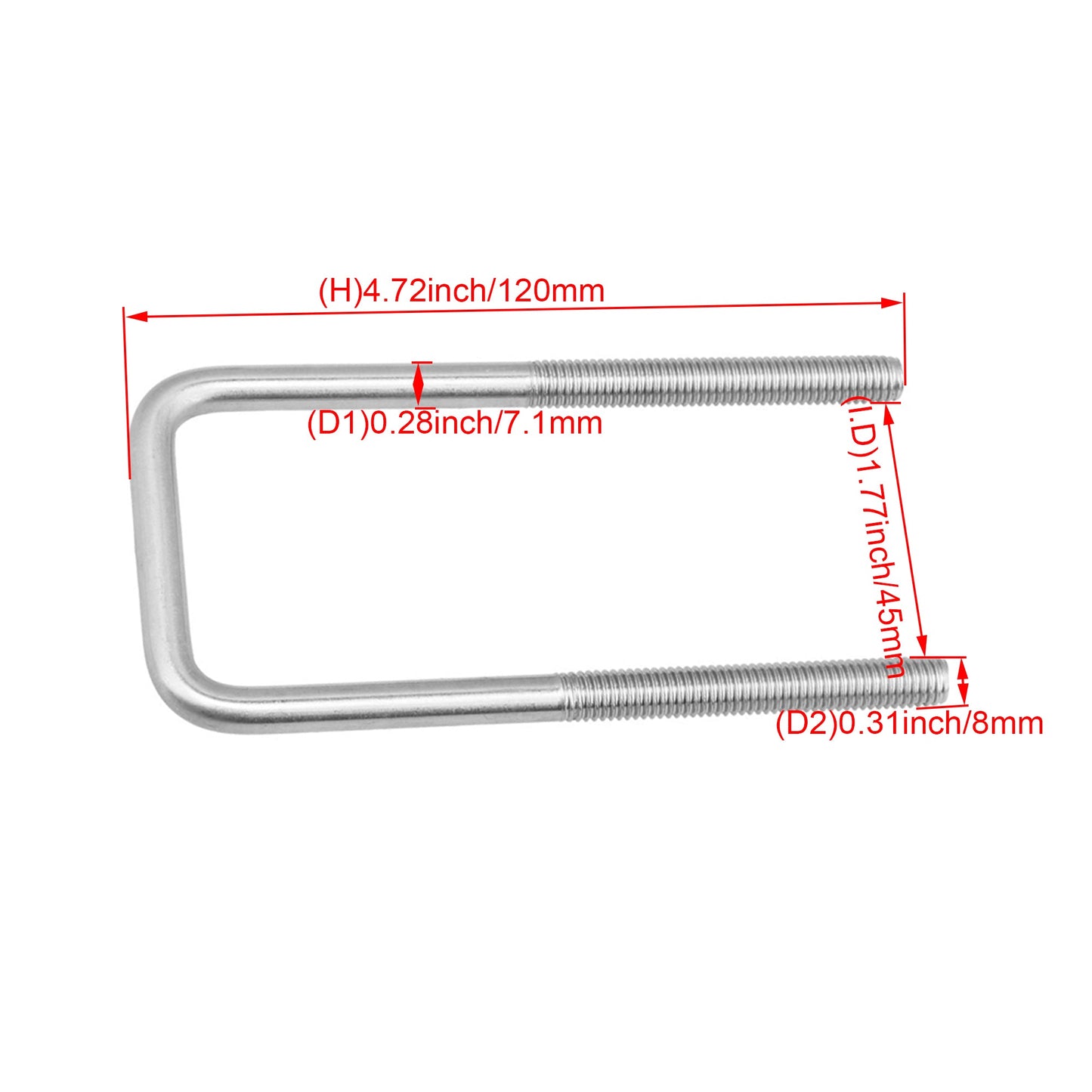 BQLZR Silver 304 Stainless Steel U Bolts Square Shape M8x45x120 with Plate Nuts Set