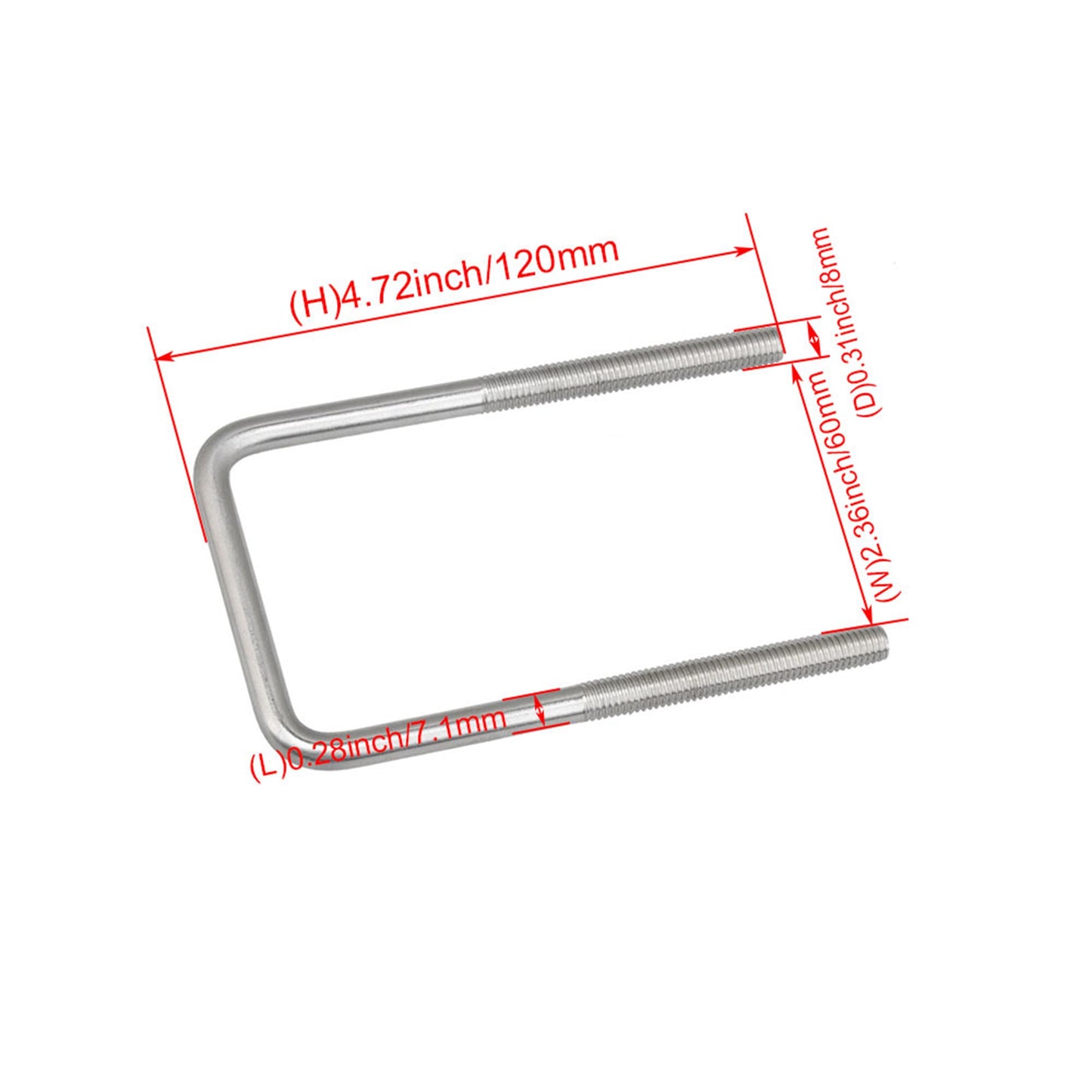 BQLZR Silver 304 Stainless Steel U Bolt Square Shape M8x60x120 with Plate Fastener