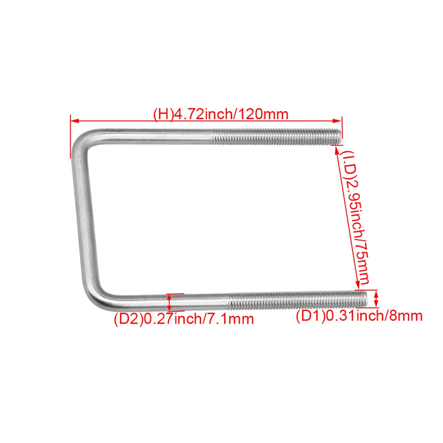 BQLZR Stainless Steel Square U Shaped Bolts M8x75x120 Fixed Axle Parts Sliver