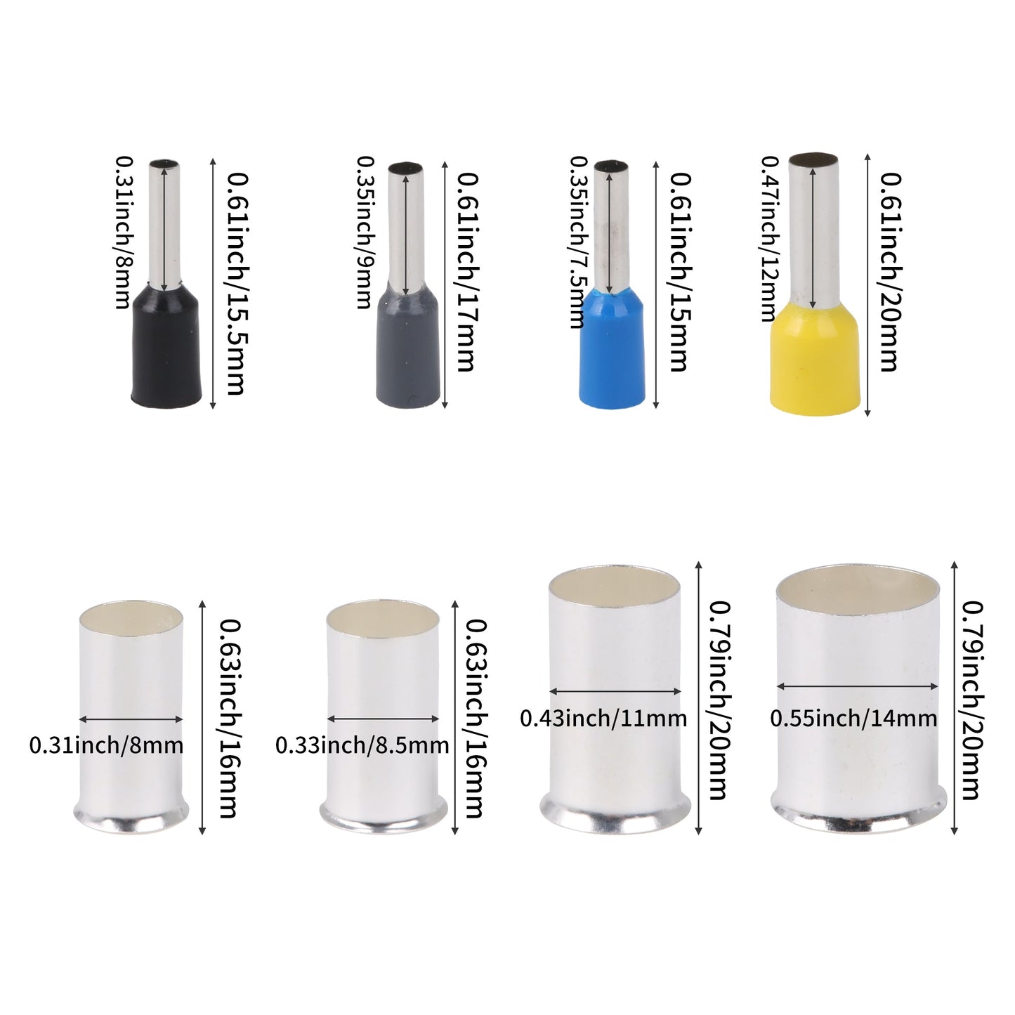 BQLZR Wire Ends Ferrules Terminals Connectors AWG 2 4 10 12 14 16 1/0 2/0 Pack of 440