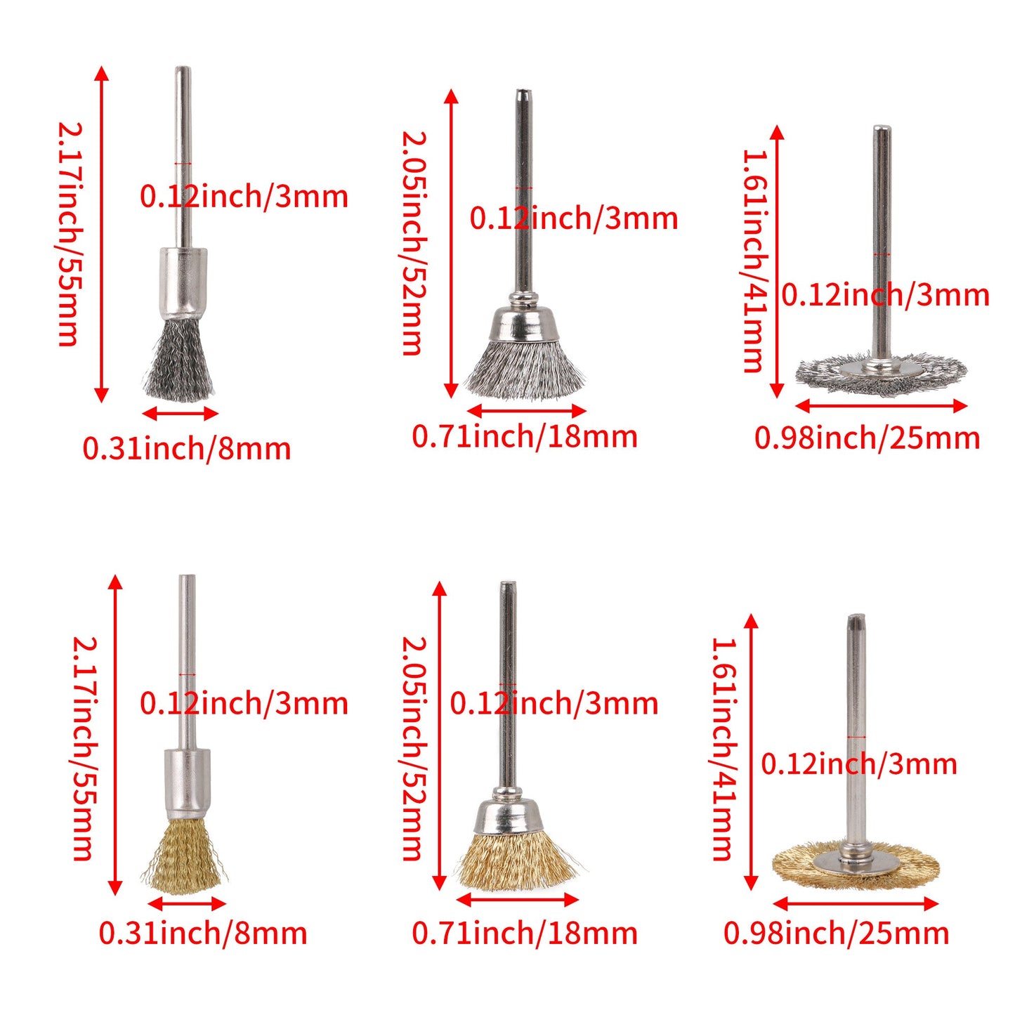 BQLZR Brass Wire Cup Brush w/ Pen Bowl T Shape for Paint Removal 1/8inch Arbor Pack of 42