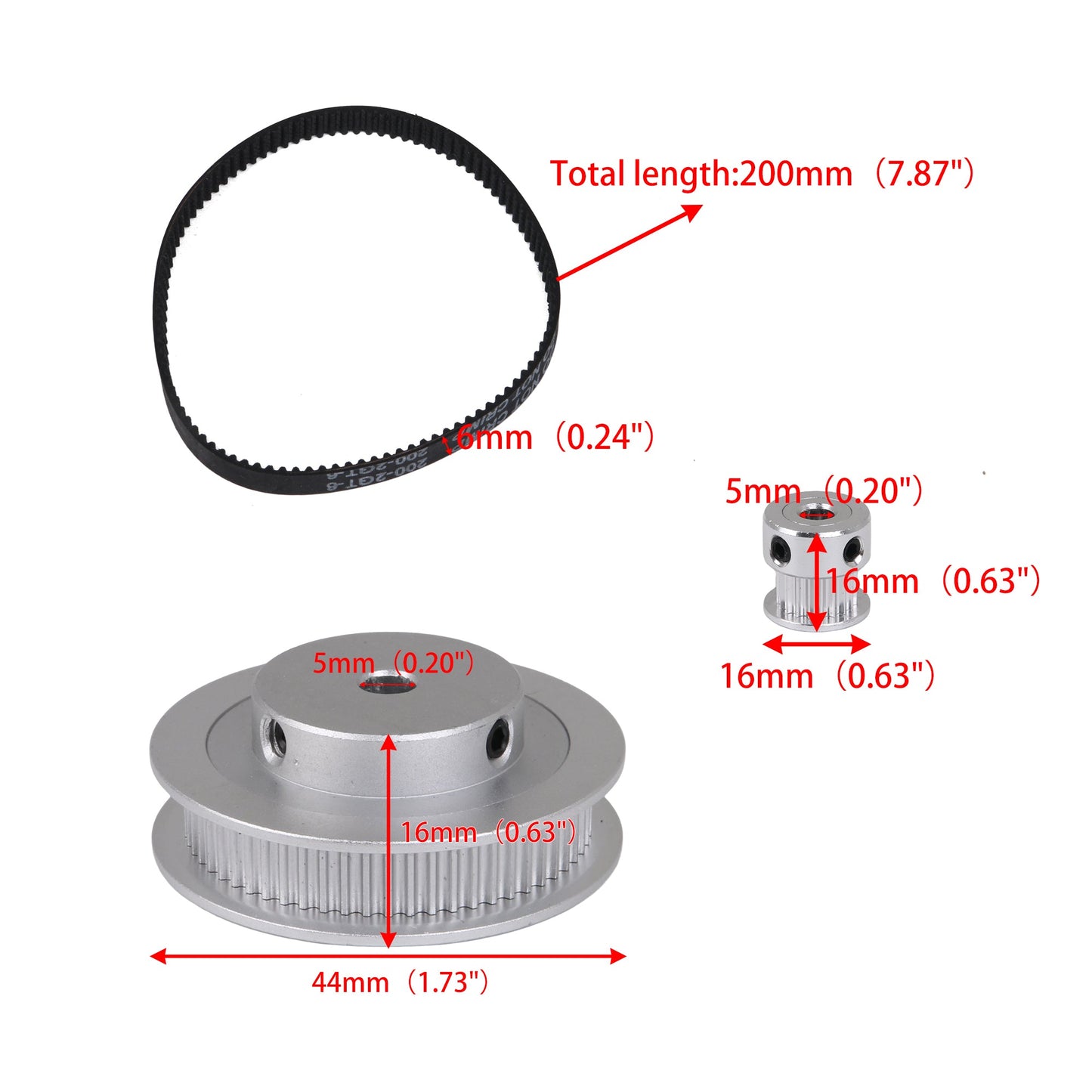 BQLZR 2Pack GT2 Synchronous Wheel 20 & 60T 5mm Bore with 6mm Belt M4 Screws Allen Key