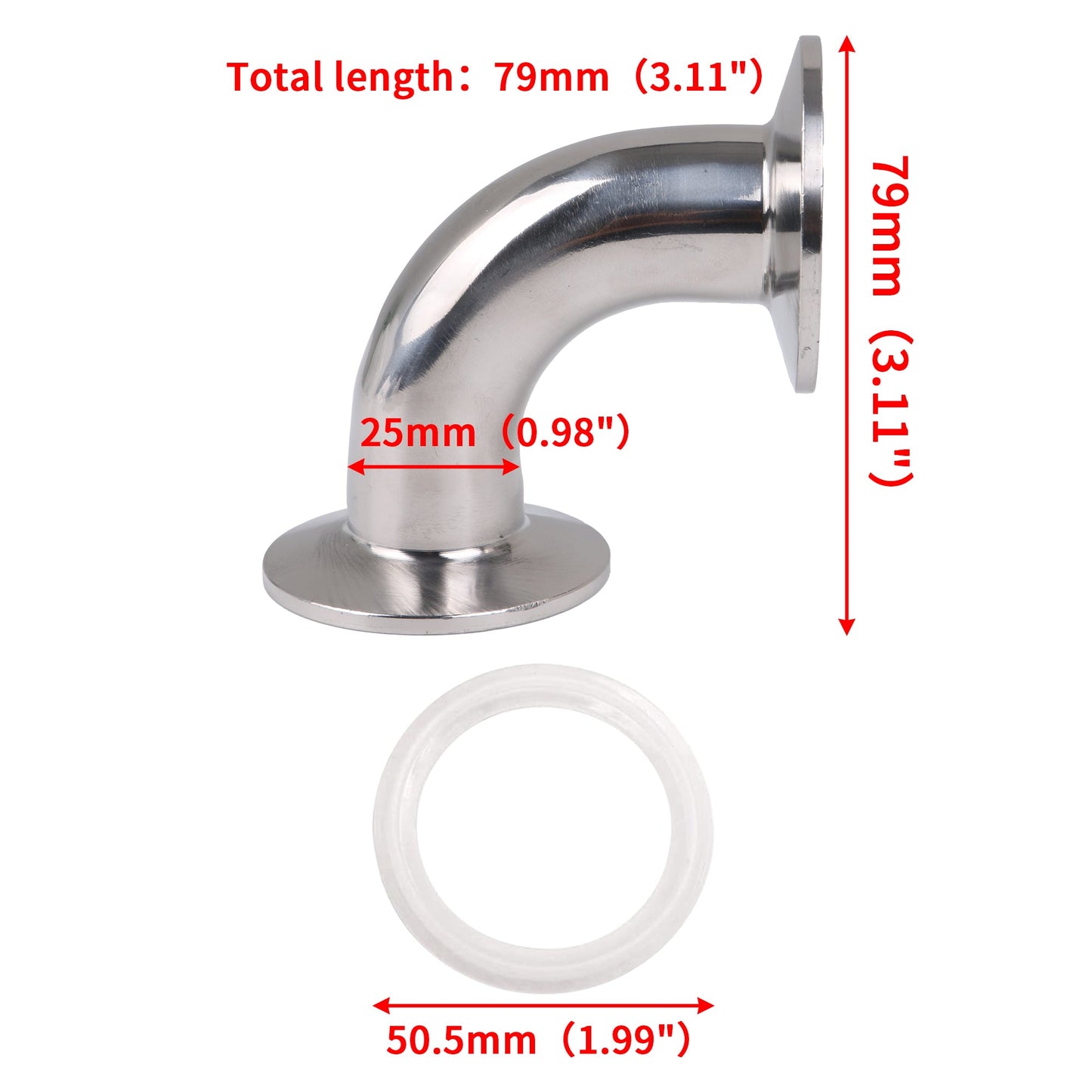 BQLZR Stainless Steel Elbow Tube Pipe Fittings 0.98inch OD w/ 50.5mm Ferrule Pack of 2