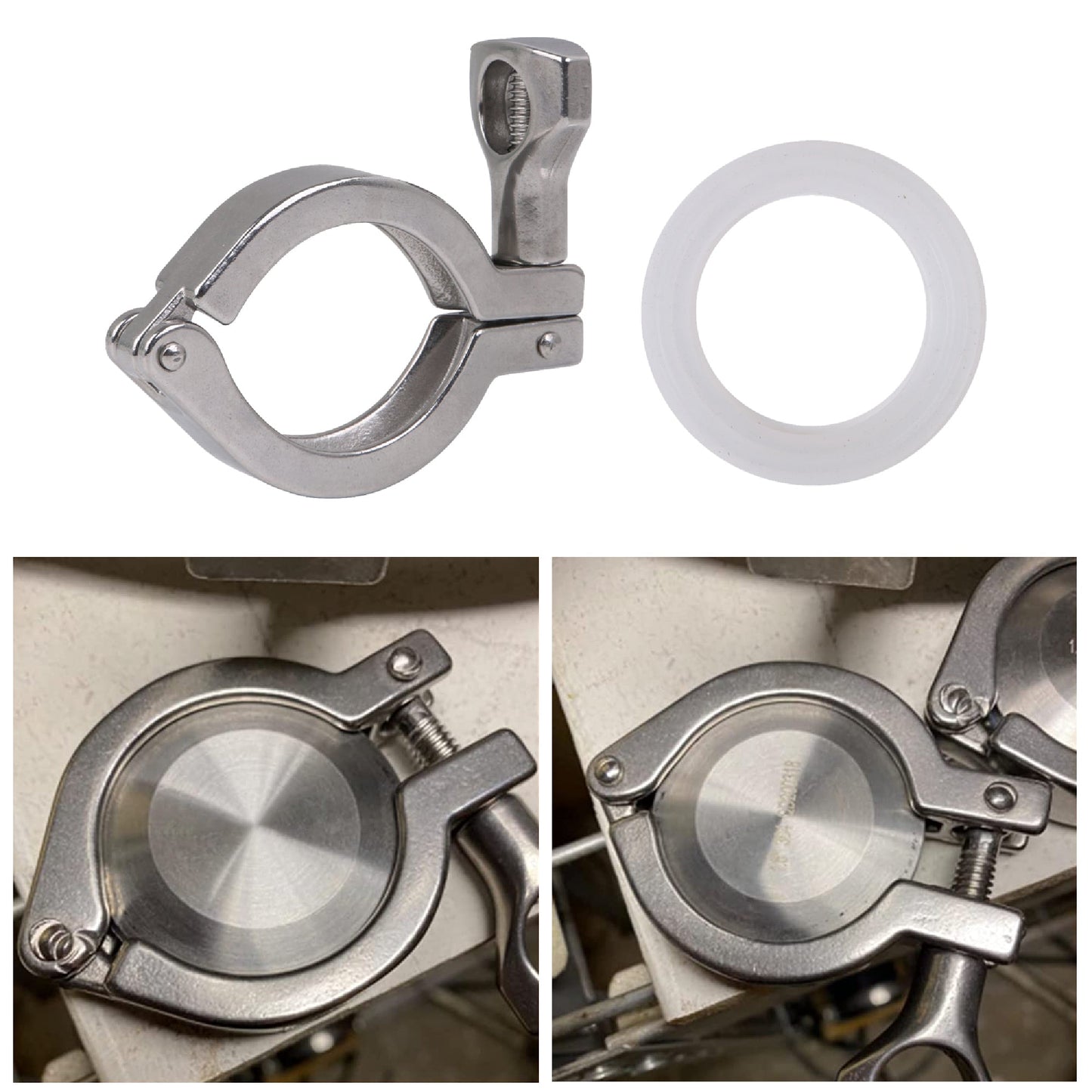 BQLZR Stainless Steel 304 Single Pin Tri Clamp for 1.5inch Tube with Gasket Pack of 2