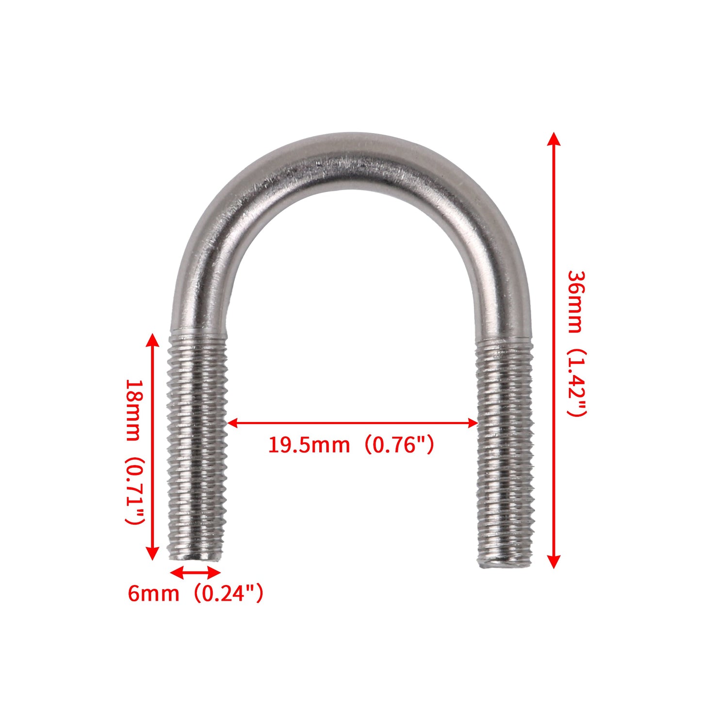 BQLZR 0.76inch Inner Width U-Bolt 304 Stainless Steel M6 Fastener for 18mm Pipe Pack of 5