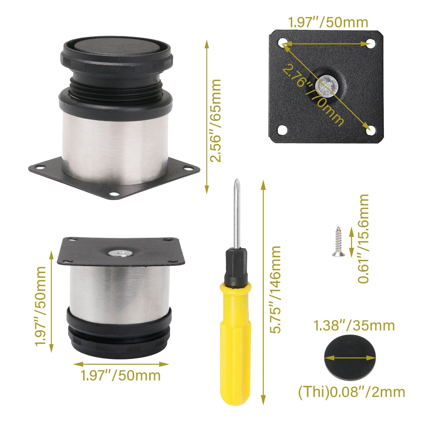 BQLZR Furniture Cabinet Legs Adjustable Stainless Steel Feet 1.97x1.97inch Pack of 4