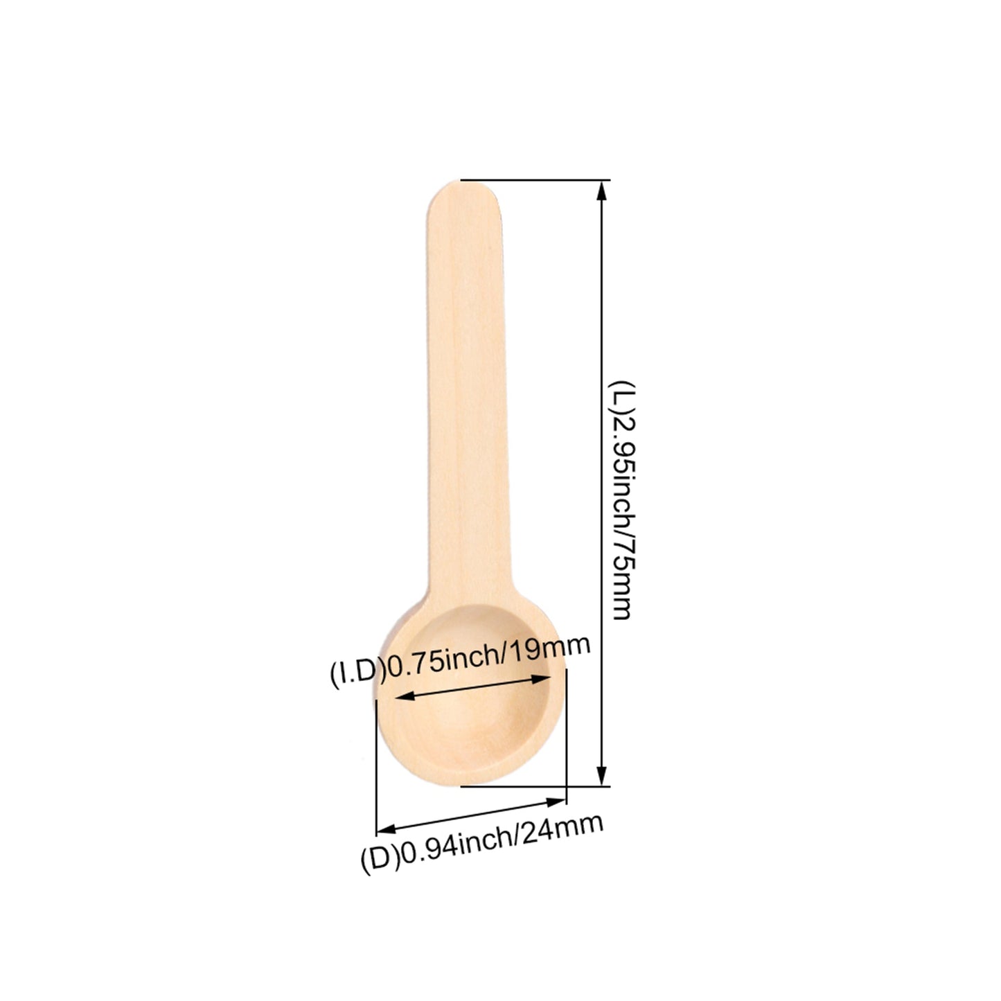 BQLZR 7.5x2.4x1.3cm Small Round Wooden Kitchen Spoons for Salt Seasoning Honey Coffee Spoon Pack of 50