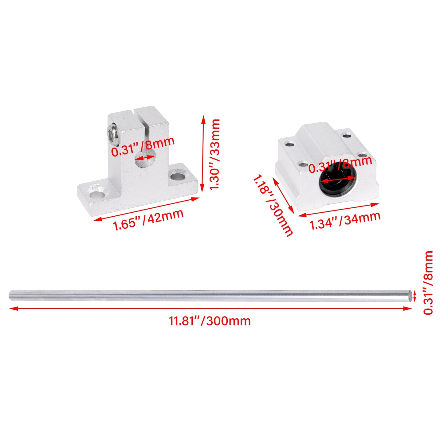 BQLZR Metal Linear Ball Bearing Slide Set with Optical Axis Rail Support Pack of 4