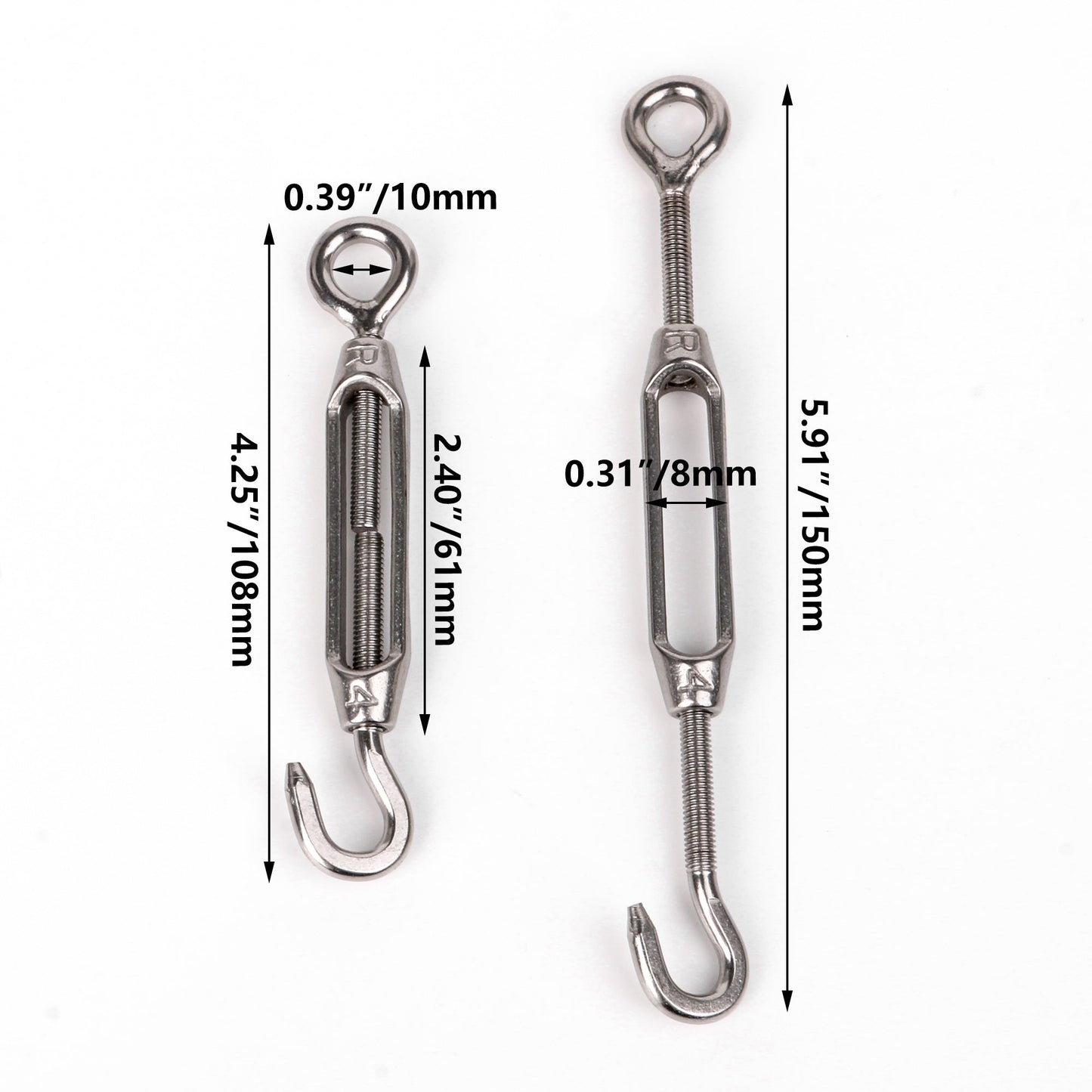 BQLZR Turnbuckle Hook and Eye 304 Stainless Steel M4 Hardware for Lifting Pack of 50