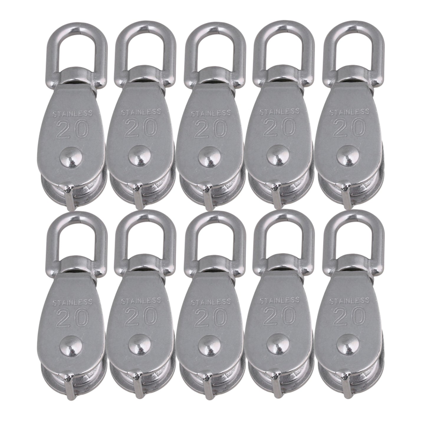 BQLZR Stainless Steel Single Wheel Pulleys Blocks DIY Lifting M20 Silver Pack of 10