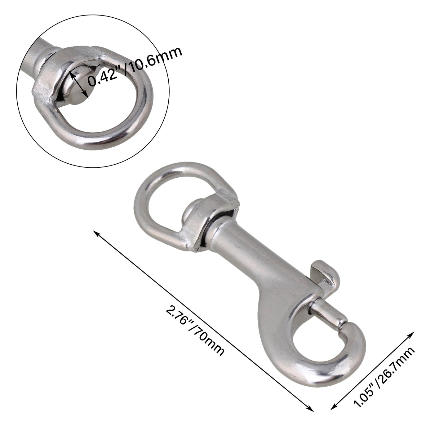 BQLZR 304 Stainless Steel Swivel-Eye Bolt Snap Hook Round Swivel for Keychain Strap Pet Chains 10 pcs