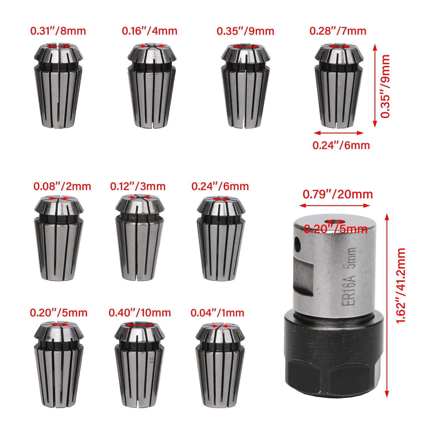 BQLZR Motor Shaft Extension Rod ER16 Collets CNC Holding Kit for Industrial Pack of 11