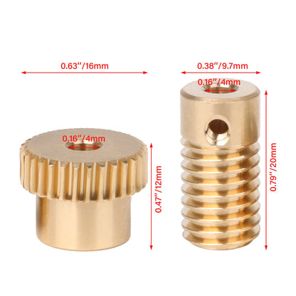 BQLZR 30T 0.5 Modulus Industry Brass Gear Wheel 4mm Hole Dia Shaft Kit w/ Screw 1:30