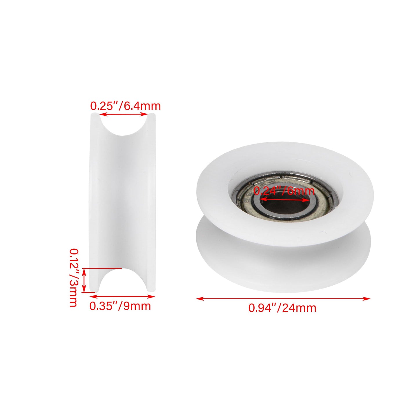 BQLZR Bearing Pulley Wheel U Type Linear Roller for Door 0.24inchx0.94inchx0.35inch Pack of 8