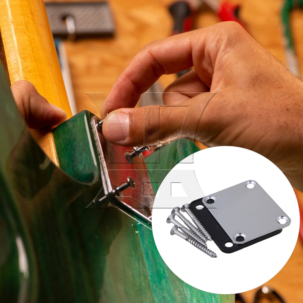 BQLZR Chrome Neck Plate Kit w/ Screw For Guitar