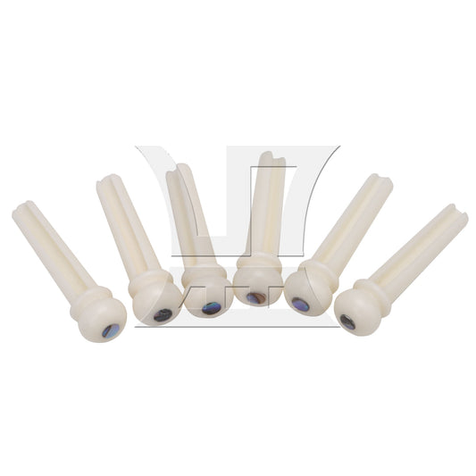 6 Acoustic Guitar Bone Bridge Pins With PEARL Shell Dot