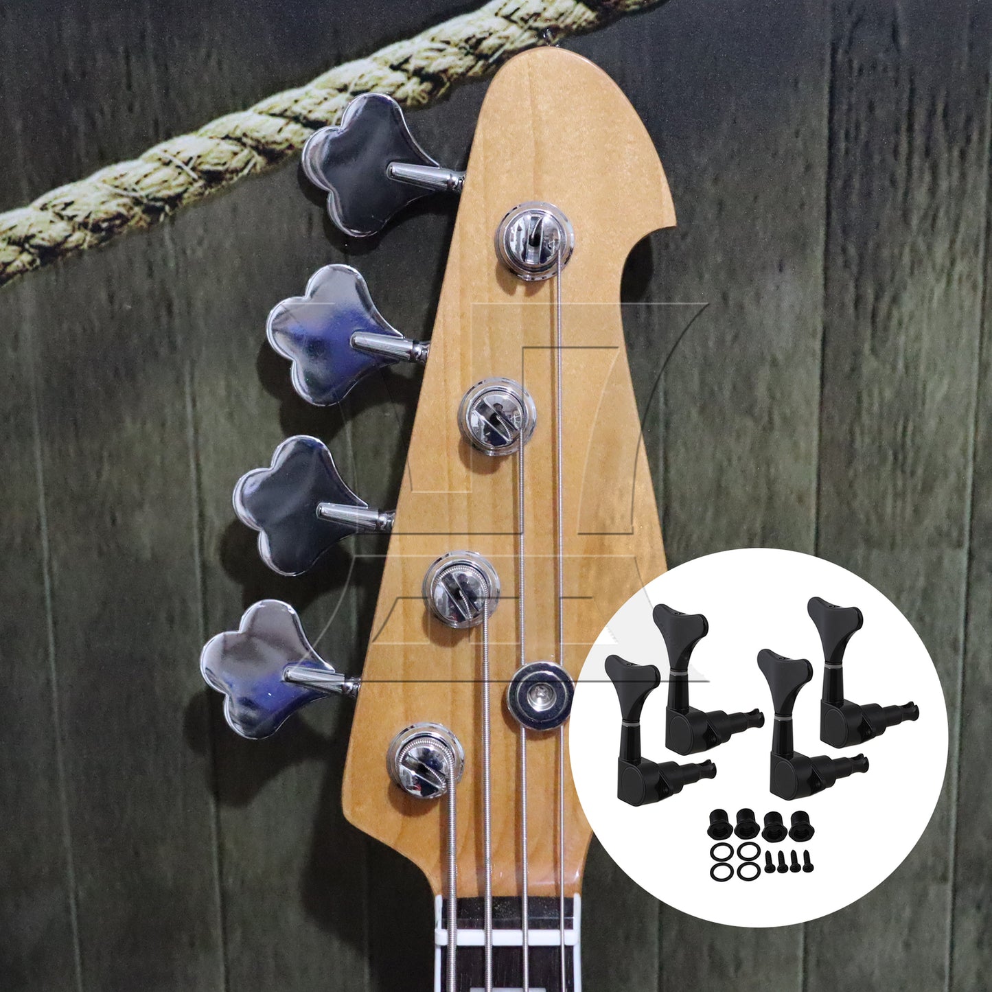 BQLZR Black 4 Right Hand Sealed BASS TUNERS Machine Heads Set