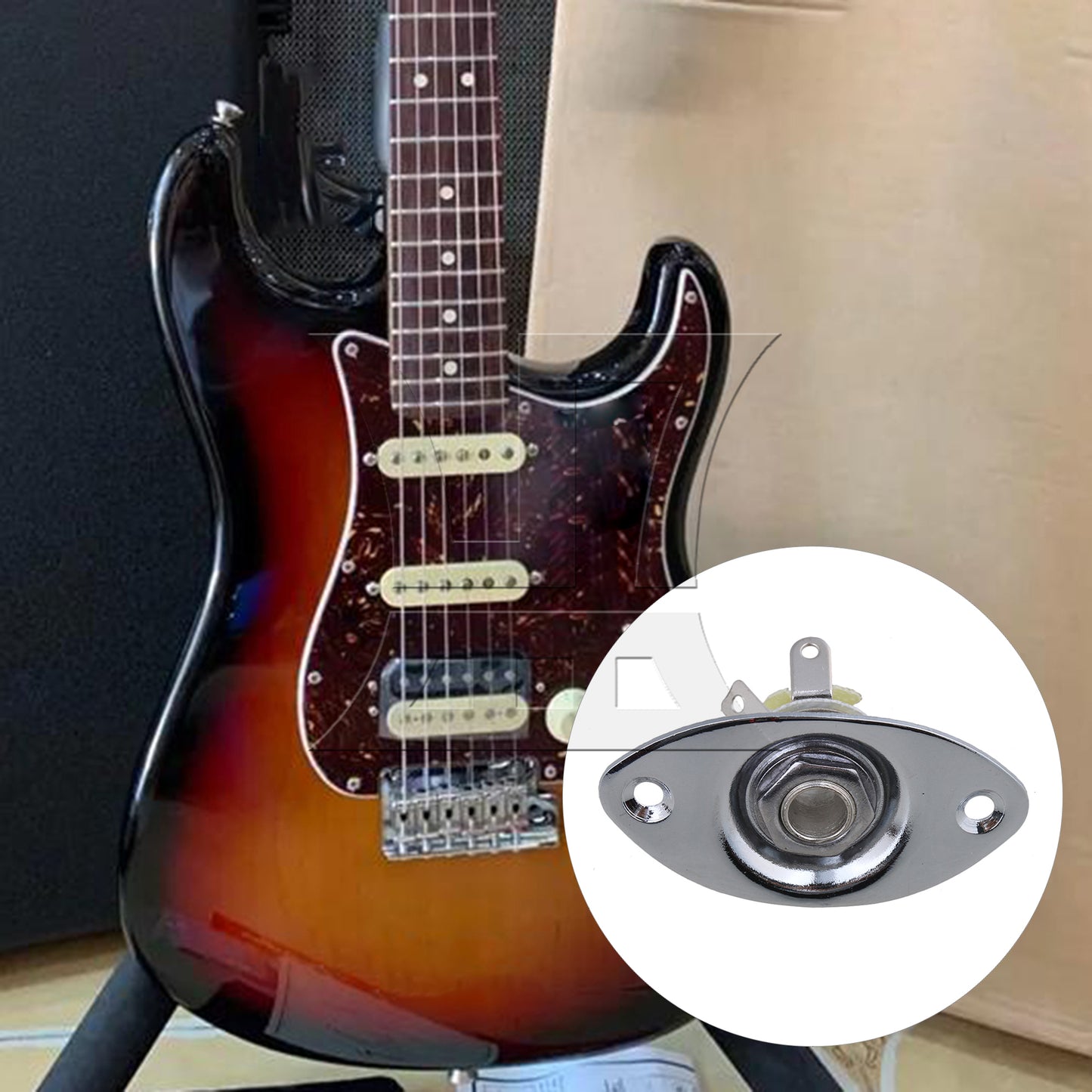 BQLZR CHROME ELECTRIC GUITAR Metal OVAL dented JACK PLATE