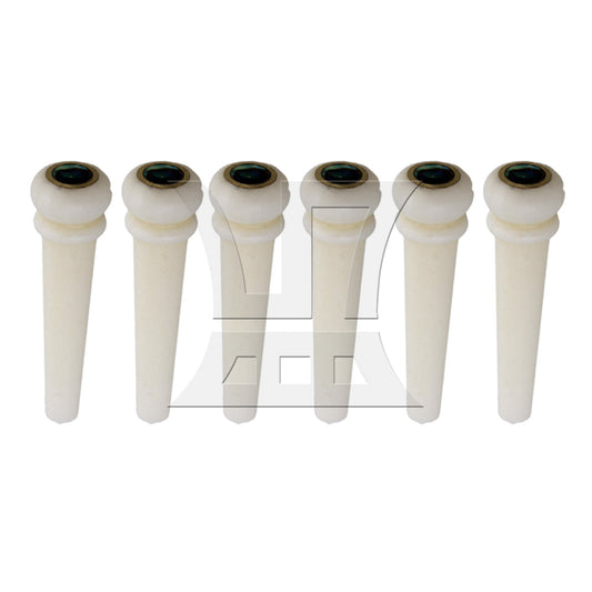 6 Acoustic Guitar Bone Bridge Pins W/ Abalone Dot & Brass Circle skirt