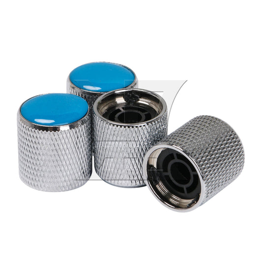 4pcs Domed Volume Tone Control metal Knob Silver with Blue Top Electric Guitar