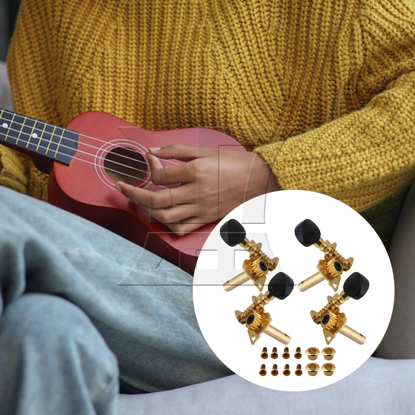 BQLZR Gold-plated 2R2L Tuning Peg Machine Head TUNERS for UKULELE Concave Button