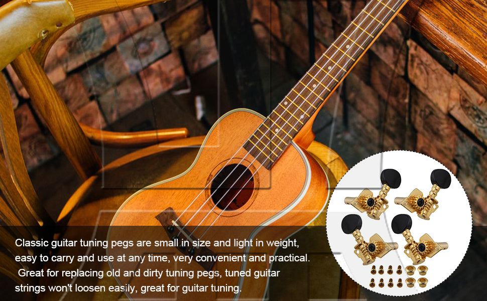 BQLZR Gold-plated 2R2L Tuning Peg Machine Head TUNERS for UKULELE Concave Button