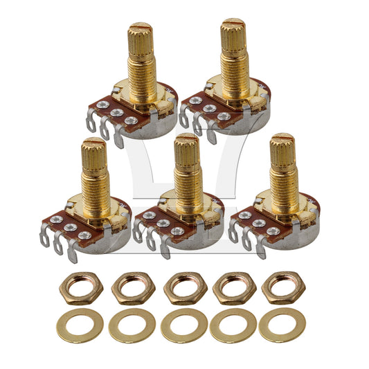 5pcs B500K 18mm Gold Plated Shaft OHM Audio Tone Guitar Potentiometer