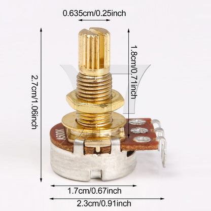 BQLZR 5PCS Guitar Potentiometers A500k With 18mm Gold Plated Shaft