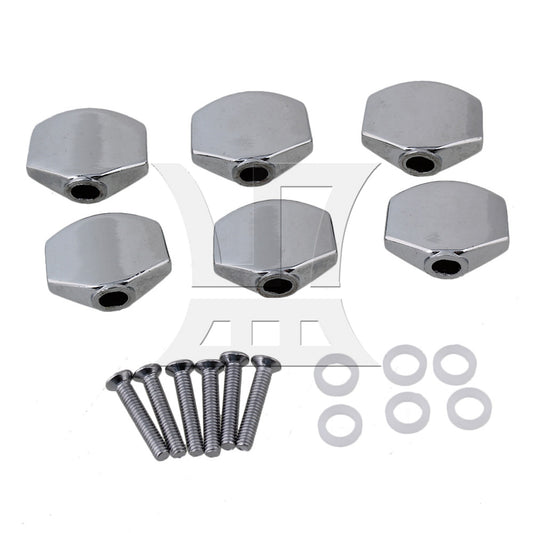 6 Pieces Chrome Square 17x13mm Alloy Guitar Machine Head Buttons with Screws