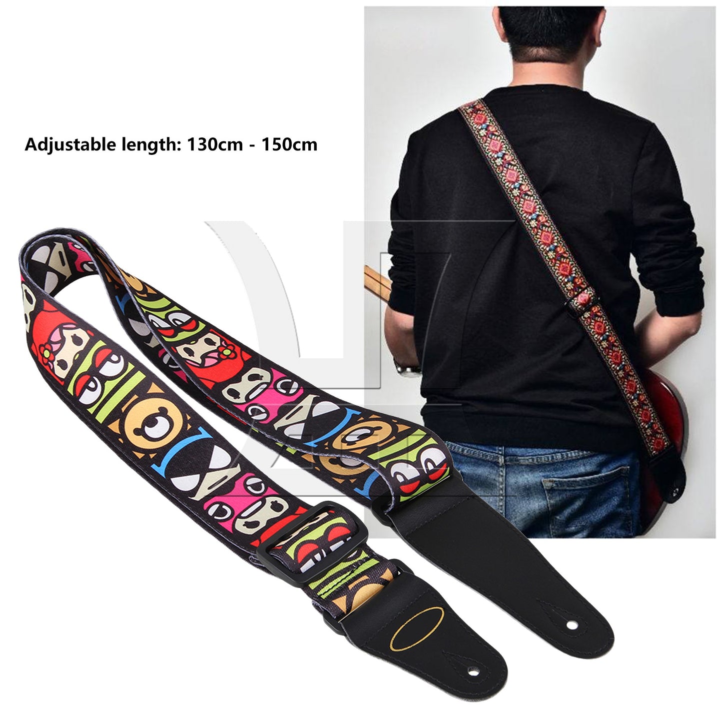 Adjustable Guitar Strap With Leather Ends for Guitar Bass Cartoon Pattern