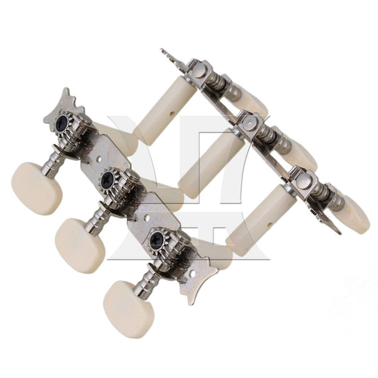 2 x Guitar 3 On Plate 1L1R Silver Tuning Pegs Plastic Pole Creamy-white