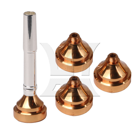 4 Golden Trumpet Head Cups + Silver Plated Brass Trumpet Mouthpiece