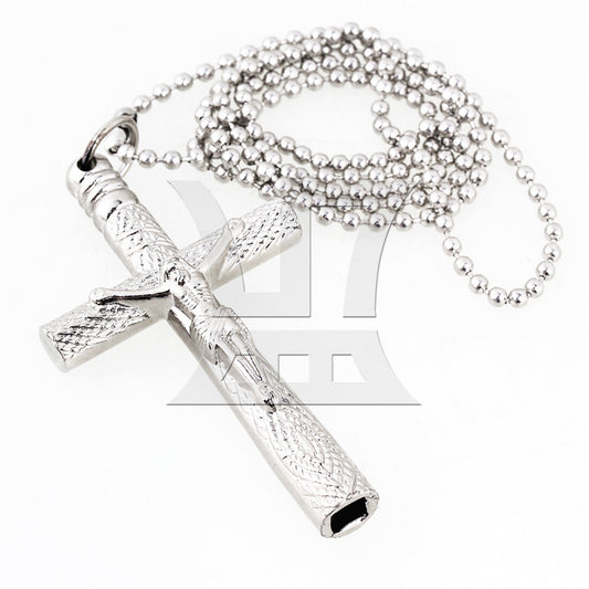 Silver Jesus Chrome plated steel Cross Drum Key Fashionable Chain